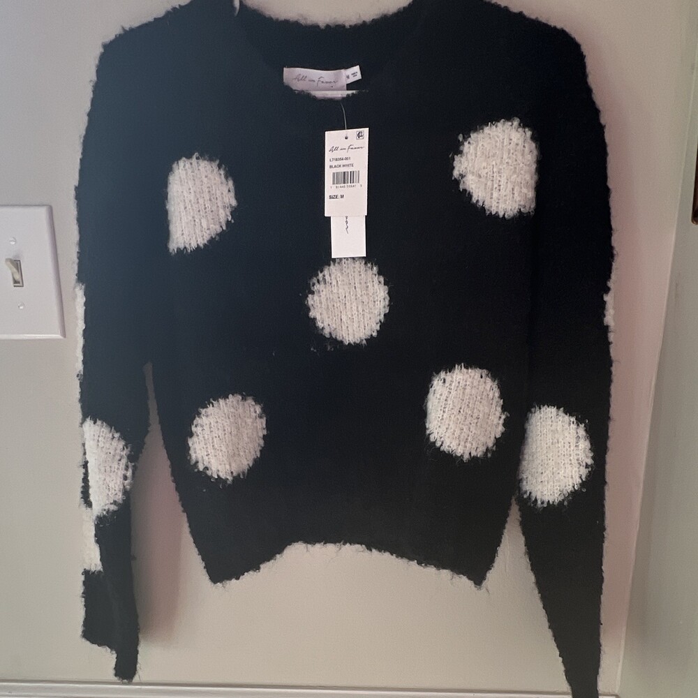 All in Favor Black/White Polka Dot Knit Crewneck Long Sleeve Pullover Sweater M